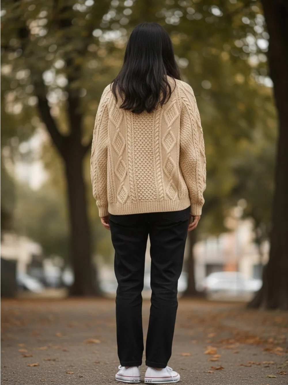 Blarney Woollen Mills Irish Aran Wool Ivory Fisherman Sweater Size L